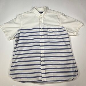 Ralph Lauren XL Mens White‎ Blue Striped Short Sleeve Button Down Casual Shirt